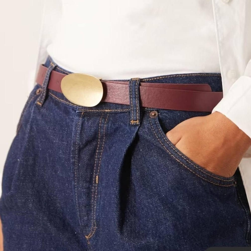 NWT ASOS Design Burgundy Belt with Gold Oval Buckle
